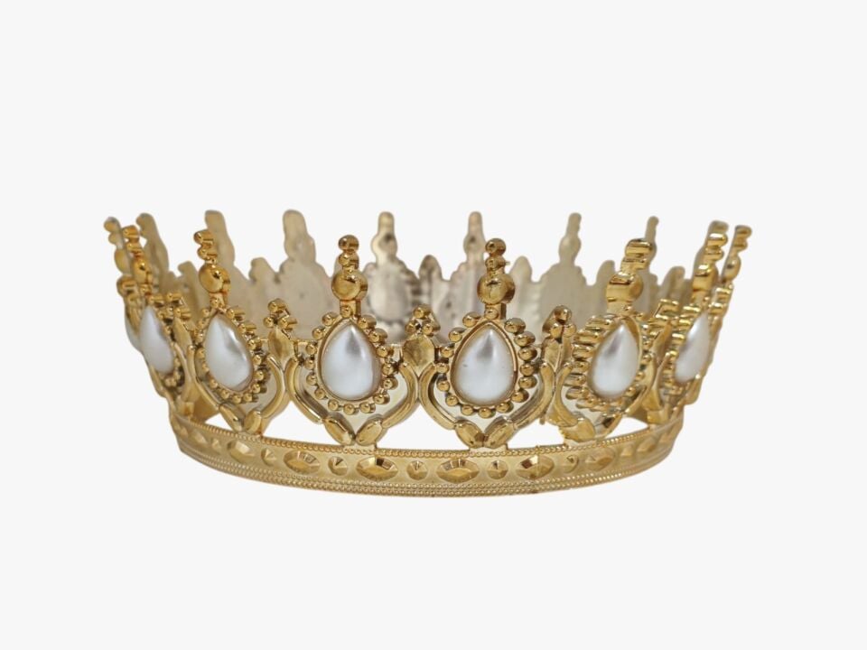 MİKA LÜX PASTA TACI GOLD BEYAZ İNCİLİ