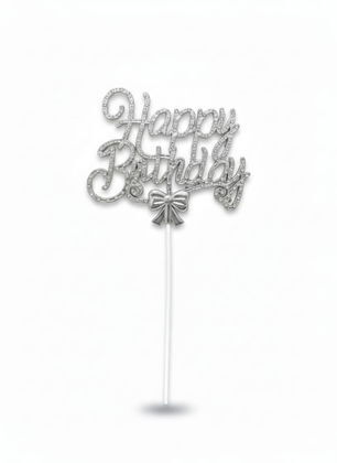 İTHAL TAŞLI PASTA YAZISI HAPPY BİRTHDAY GÜMÜŞ 1 AD