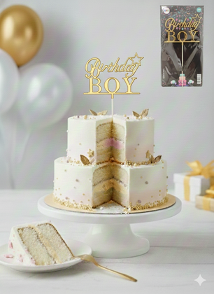 ÇUBUKLU PASTA YAZISI BİRTHDAY BOY GOLD 10'LU