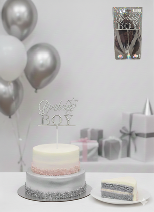 ÇUBUKLU PASTA YAZISI BİRTHDAY BOY GÜMÜŞ 10'LU
