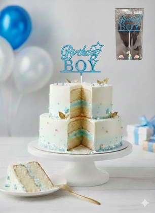 ÇUBUKLU PASTA YAZISI BİRTHDAY BOY MAVİ 10'LU
