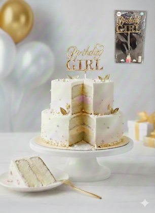 ÇUBUKLU PASTA YAZISI BİRTHDAY GİRL GOLD 10'LU