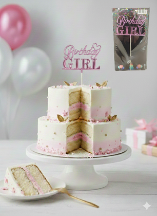 ÇUBUKLU PASTA YAZISI BİRTHDAY GİRL PEMBE 10'LU