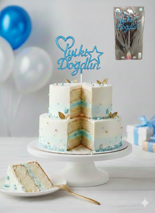 ÇUBUKLU PASTA YAZISI İYİKİ DOĞDUN MAVİ 10'LU