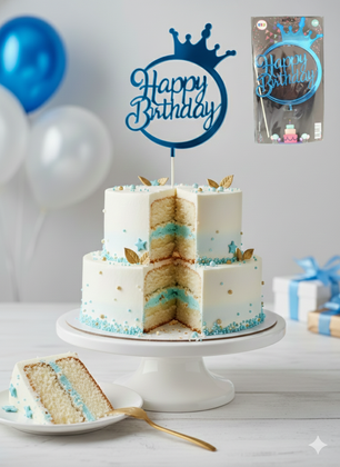 ÇUBUKLU PASTA YAZISI YUVARLAK HAPPY MAVİ 10'LU