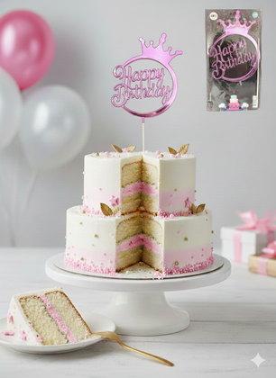 ÇUBUKLU PASTA YAZISI YUVARLAK HAPPY PEMBE 10'LU