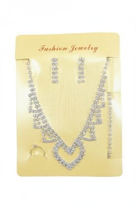 İTHAL BRİDE METAL KOLYE KÜPE BİLEKLİK YÜZÜK SET GÜMÜŞ