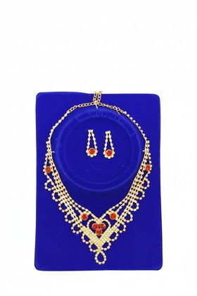 İTHAL BRİDE METAL KOLYE KÜPE SET GOLD KIRMIZI MODEL 2