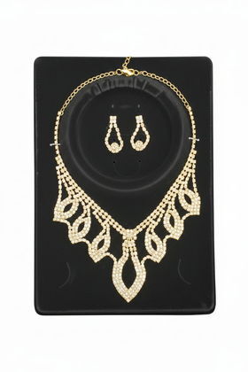 İTHAL BRİDE METAL KOLYE KÜPE SET GOLD MODEL 3