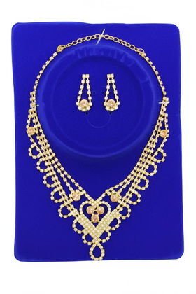 İTHAL BRİDE METAL KOLYE KÜPE SET GOLD SOMON MODEL 2