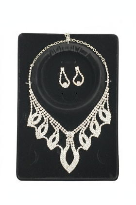 İTHAL BRİDE METAL KOLYE KÜPE SET GÜMÜŞ MODEL 3