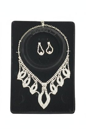 İTHAL BRİDE METAL KOLYE KÜPE SET GÜMÜŞ MODEL 3