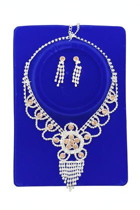 İTHAL BRİDE METAL KOLYE KÜPE SET GÜMÜŞ SOMON MODEL 2