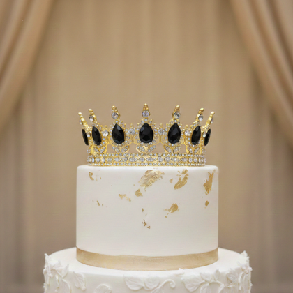 İTHAL PASTA ÜSTÜ METAL TAÇ GOLD SİYAH TAŞLI