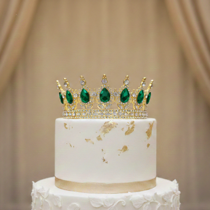 İTHAL PASTA ÜSTÜ METAL TAÇ GOLD YEŞİL TAŞLI