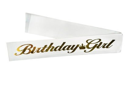 KUMAŞ KUŞAK BEYAZ BİRTHDAY GİRL GOLD