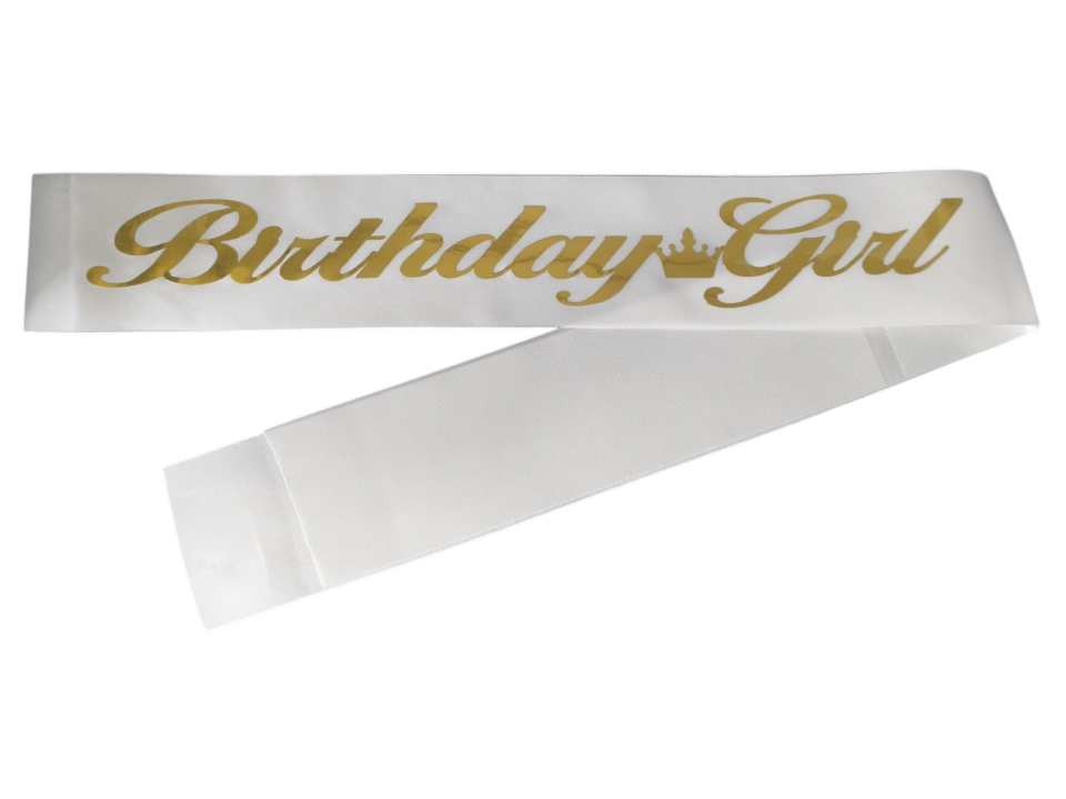 KUMAŞ KUŞAK BEYAZ BİRTHDAY GİRL GOLD