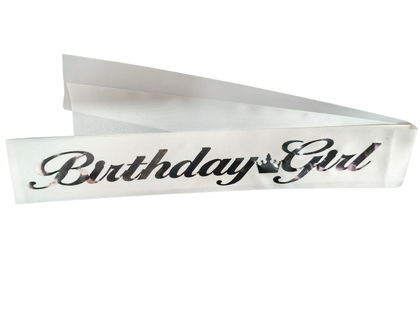 KUMAŞ KUŞAK BEYAZ BİRTHDAY GİRL GÜMÜŞ