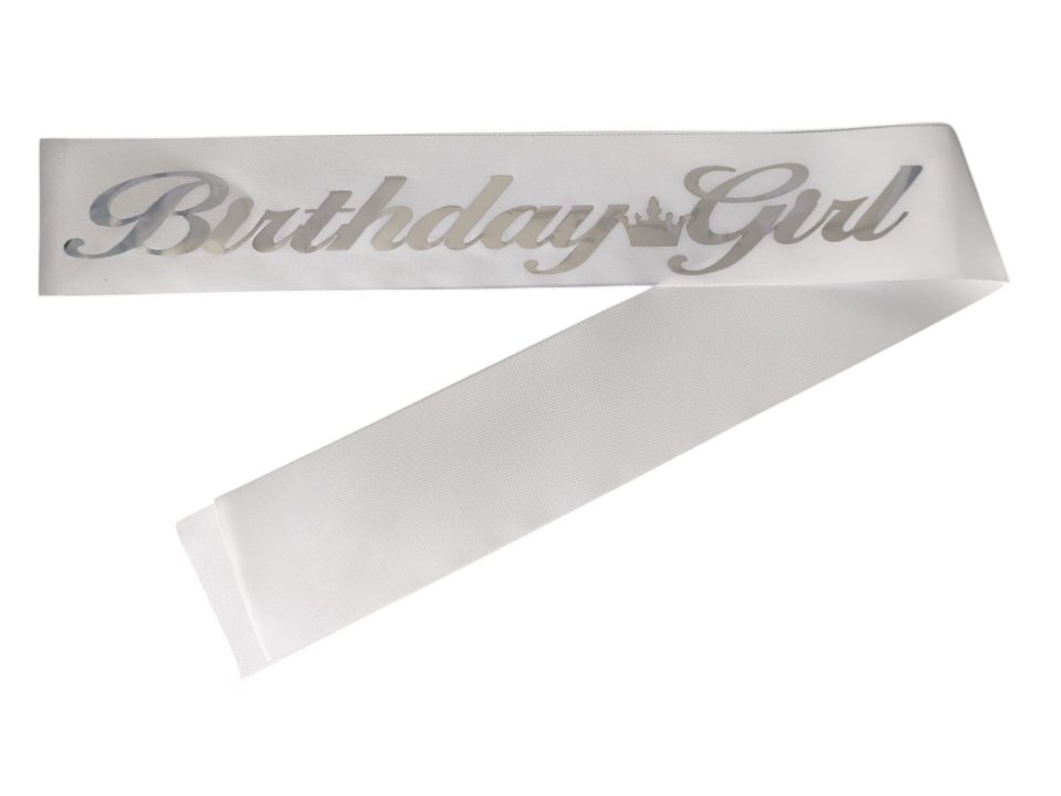 KUMAŞ KUŞAK BEYAZ BİRTHDAY GİRL GÜMÜŞ