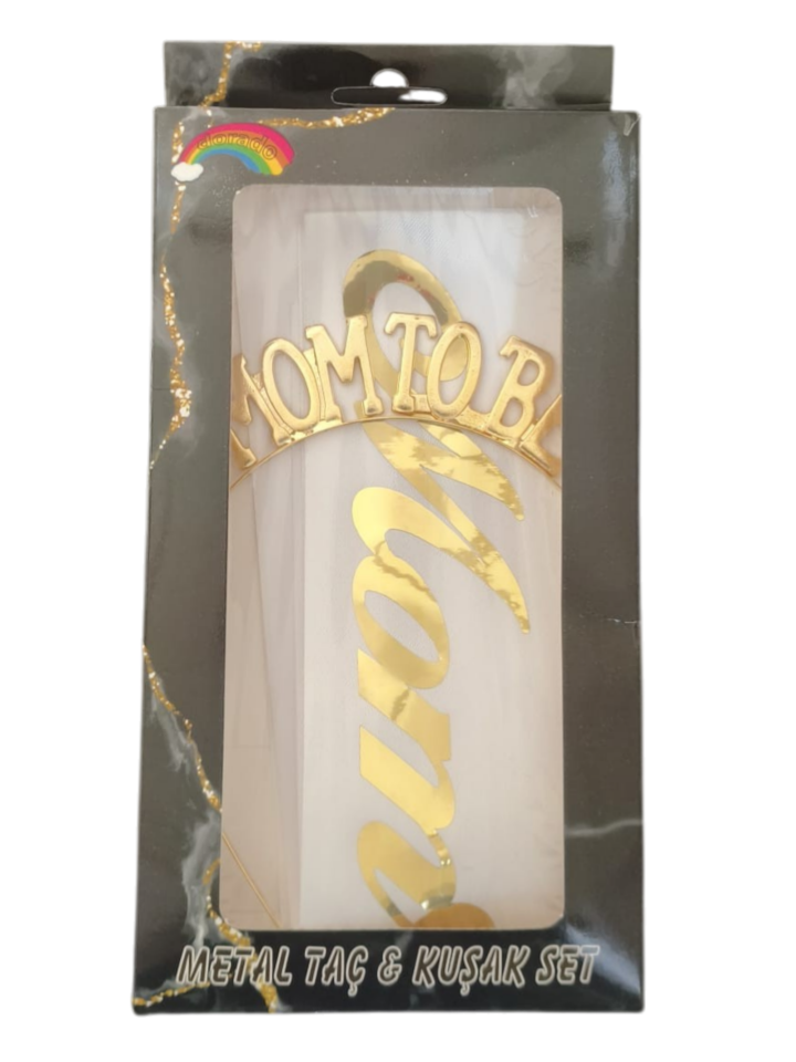 METAL TAÇ KUŞAK SET MOM TOBE BEYAZ GOLD