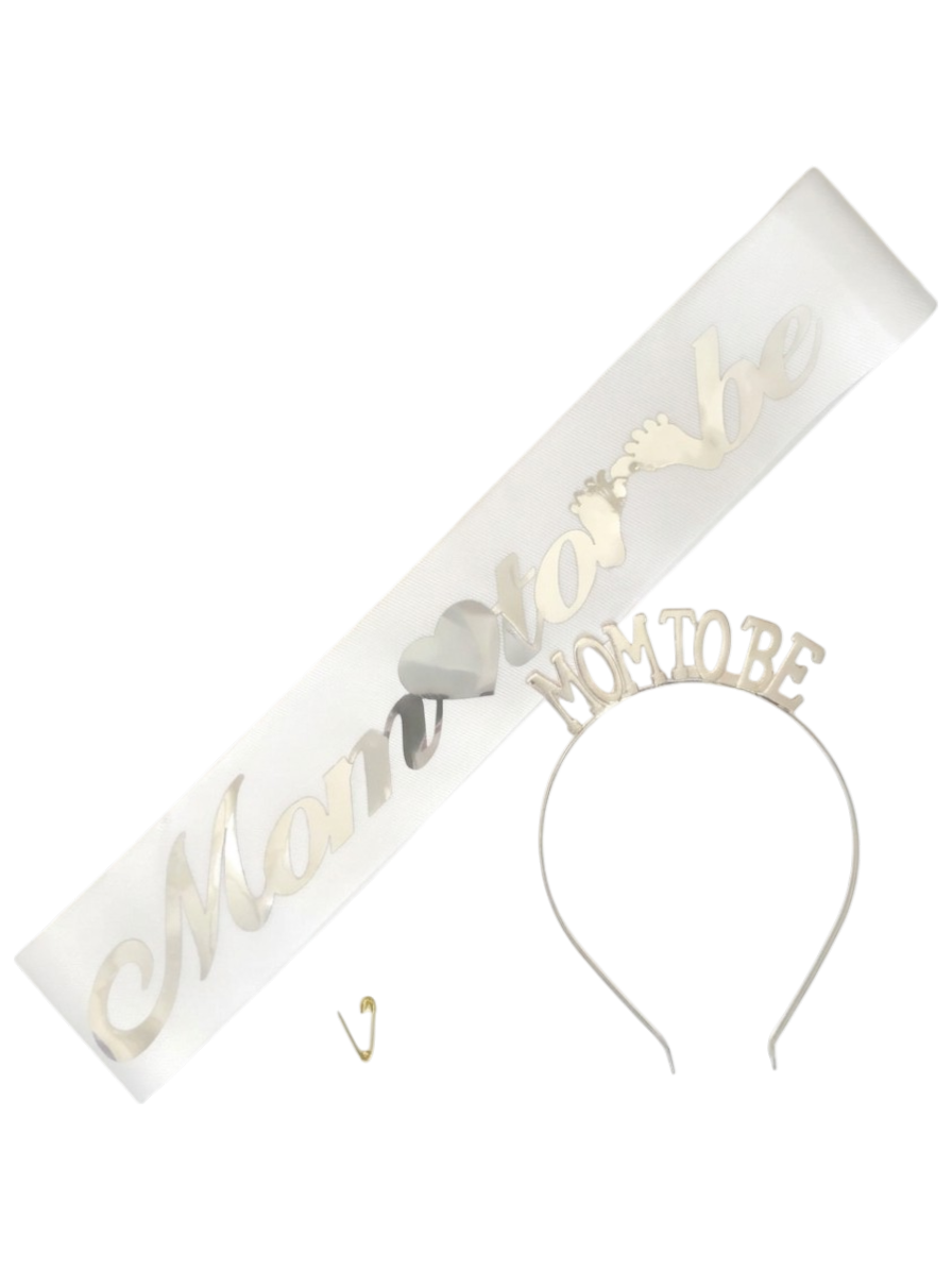 METAL TAÇ KUŞAK SET MOM TOBE BEYAZ GÜMÜŞ