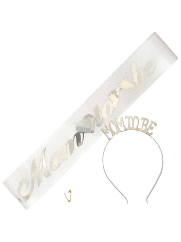 METAL TAÇ KUŞAK SET MOM TOBE BEYAZ GÜMÜŞ