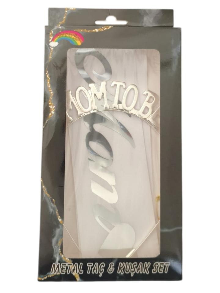 METAL TAÇ KUŞAK SET MOM TOBE BEYAZ GÜMÜŞ
