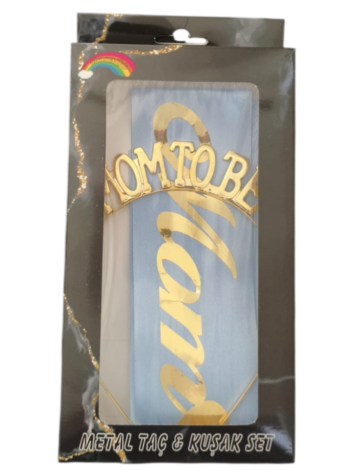 METAL TAÇ KUŞAK SET MOM TOBE MAVİ GOLD