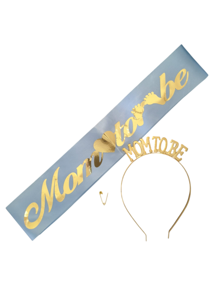 METAL TAÇ KUŞAK SET MOM TOBE MAVİ GOLD
