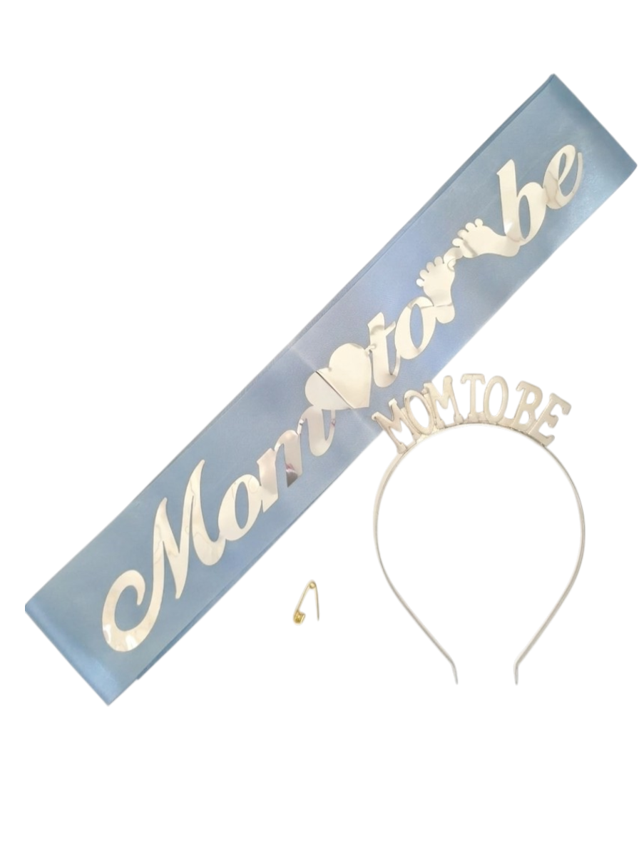 METAL TAÇ KUŞAK SET MOM TOBE MAVİ GÜMÜŞ