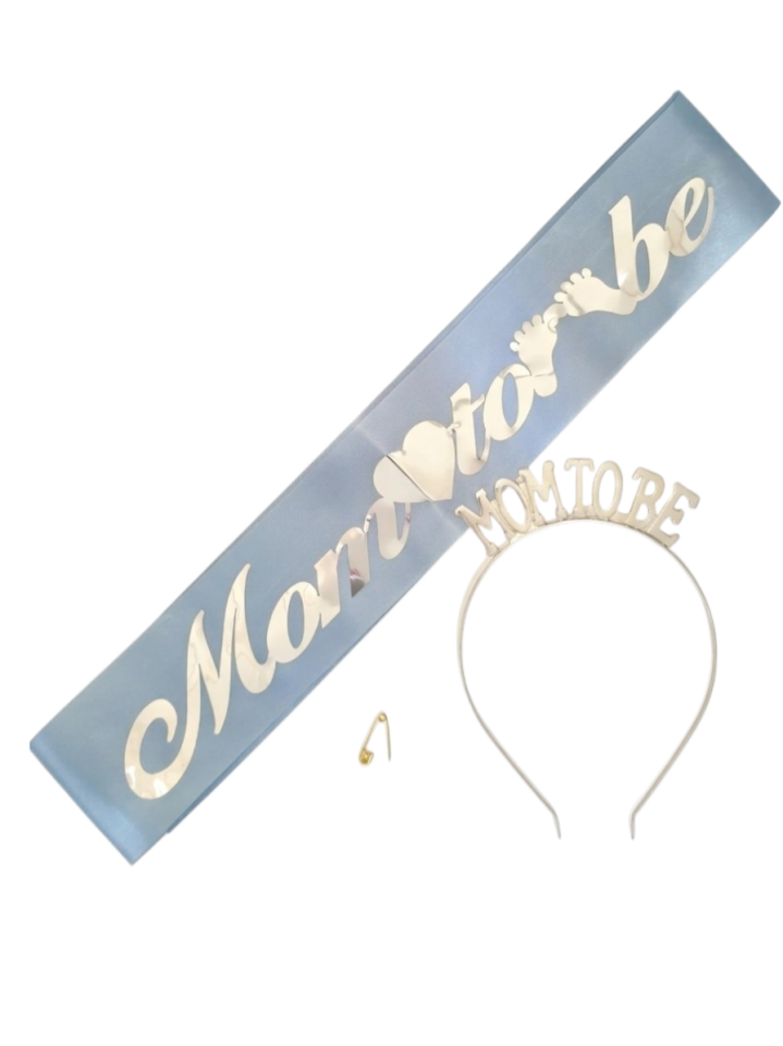 METAL TAÇ KUŞAK SET MOM TOBE MAVİ GÜMÜŞ