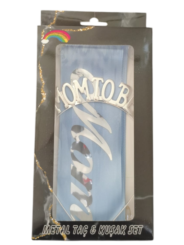 METAL TAÇ KUŞAK SET MOM TOBE MAVİ GÜMÜŞ