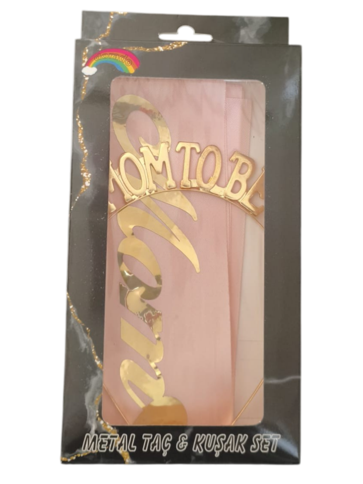 METAL TAÇ KUŞAK SET MOM TOBE PEMBE GOLD