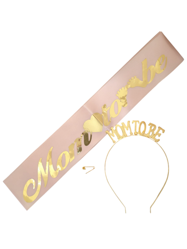METAL TAÇ KUŞAK SET MOM TOBE PEMBE GOLD