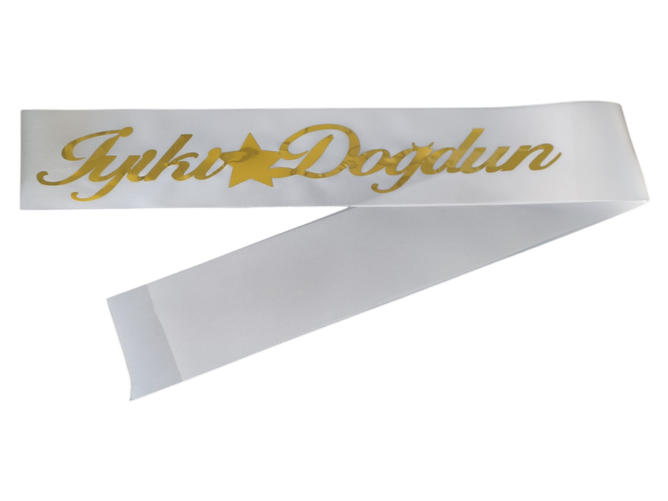 KUMAŞ KUŞAK İYİKİ DOĞDUN BEYAZ GOLD