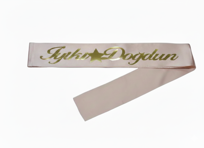 KUMAŞ KUŞAK İYİKİ DOĞDUN PEMBE  GOLD