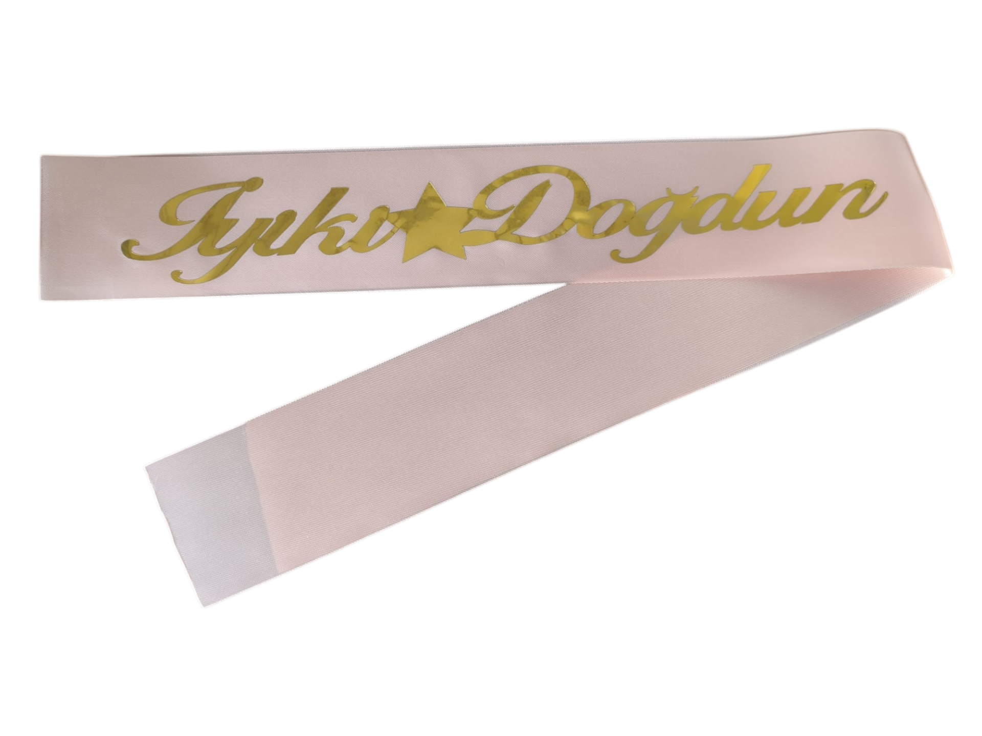 KUMAŞ KUŞAK İYİKİ DOĞDUN PEMBE  GOLD