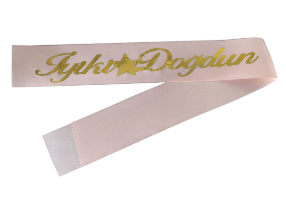 KUMAŞ KUŞAK İYİKİ DOĞDUN PEMBE  GOLD