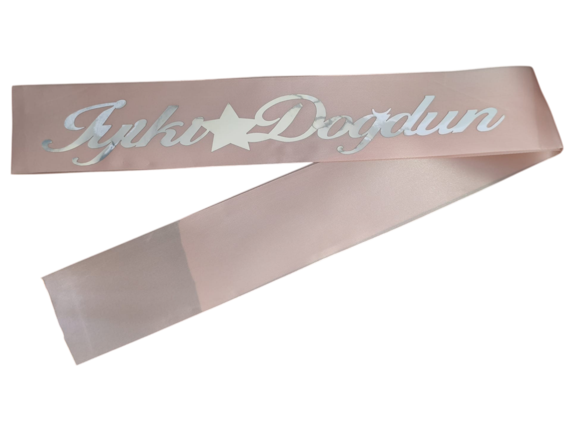 KUMAŞ KUŞAK İYİKİ DOĞDUN PEMBE  GÜMÜŞ