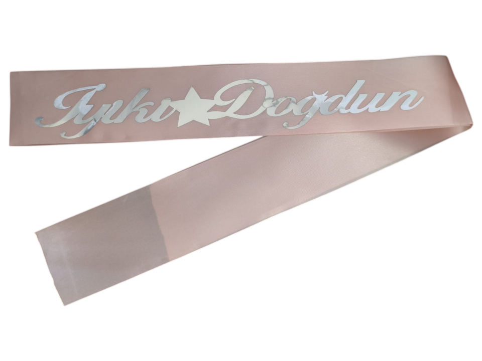 KUMAŞ KUŞAK İYİKİ DOĞDUN PEMBE  GÜMÜŞ