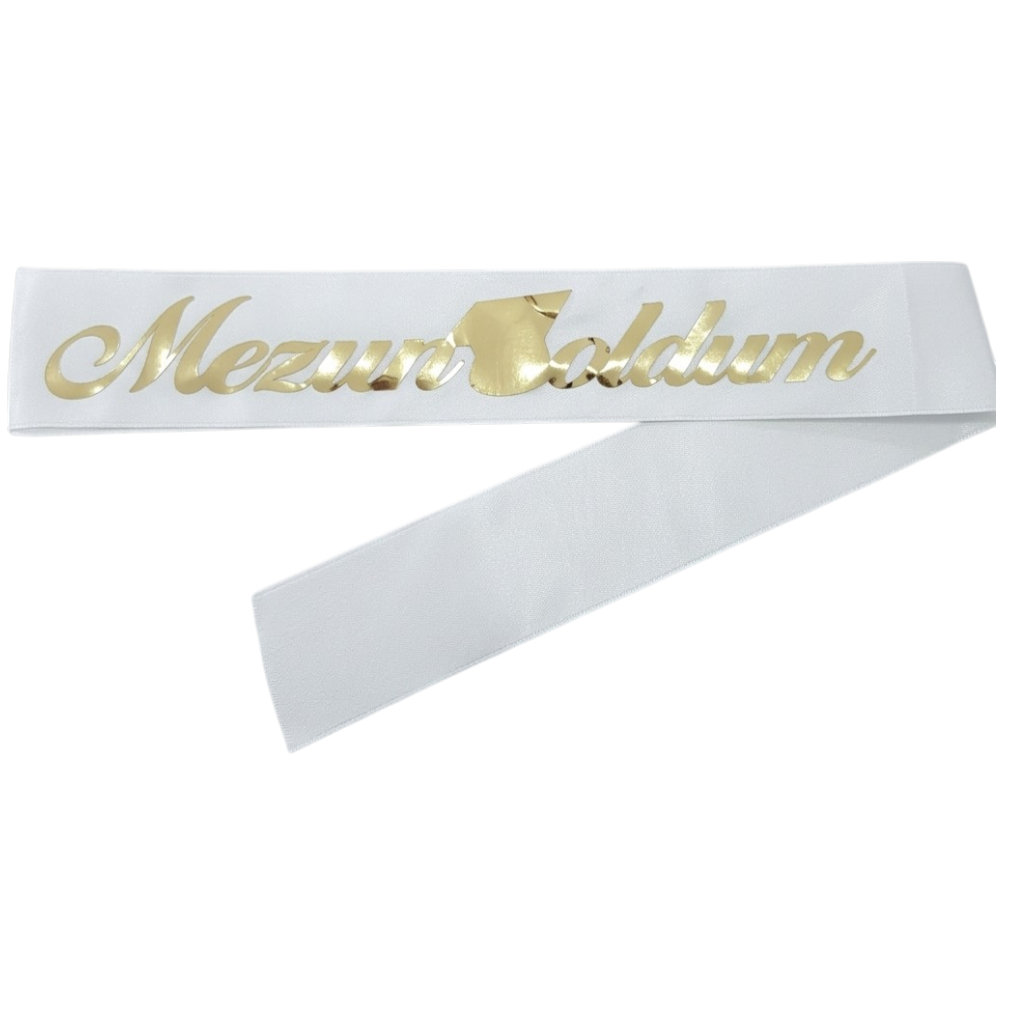 KUMAŞ KUŞAK MEZUN OLDUM BEYAZ GOLD