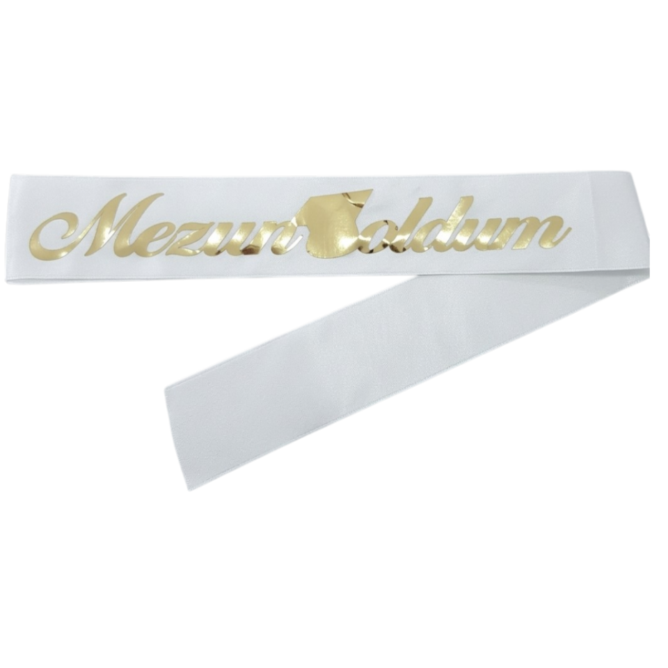 KUMAŞ KUŞAK MEZUN OLDUM BEYAZ GOLD