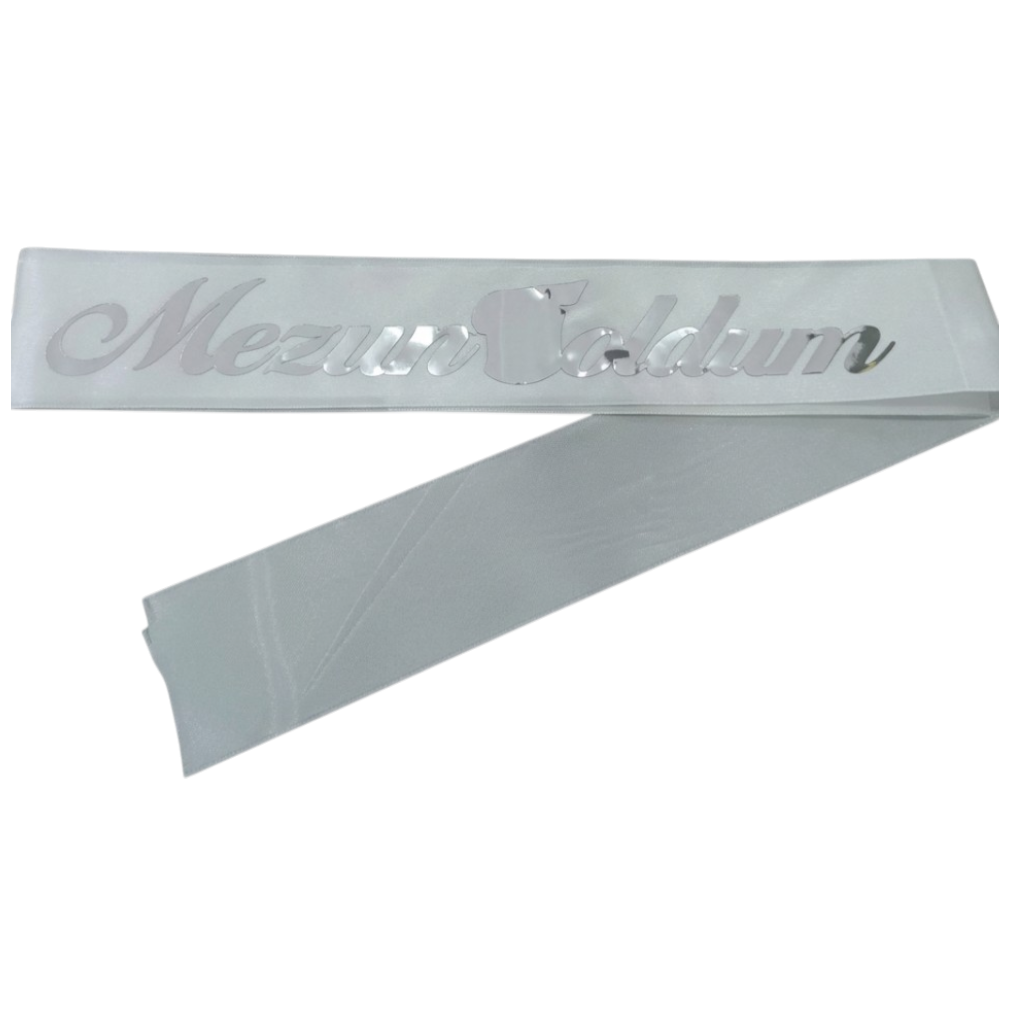 KUMAŞ KUŞAK MEZUN OLDUM BEYAZ GÜMÜŞ