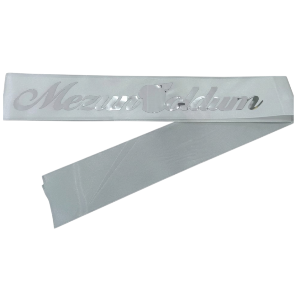 KUMAŞ KUŞAK MEZUN OLDUM BEYAZ GÜMÜŞ