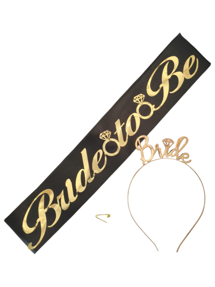 METAL TAÇ KUŞAK SET  BRİDE TOBE SİYAH GOLD