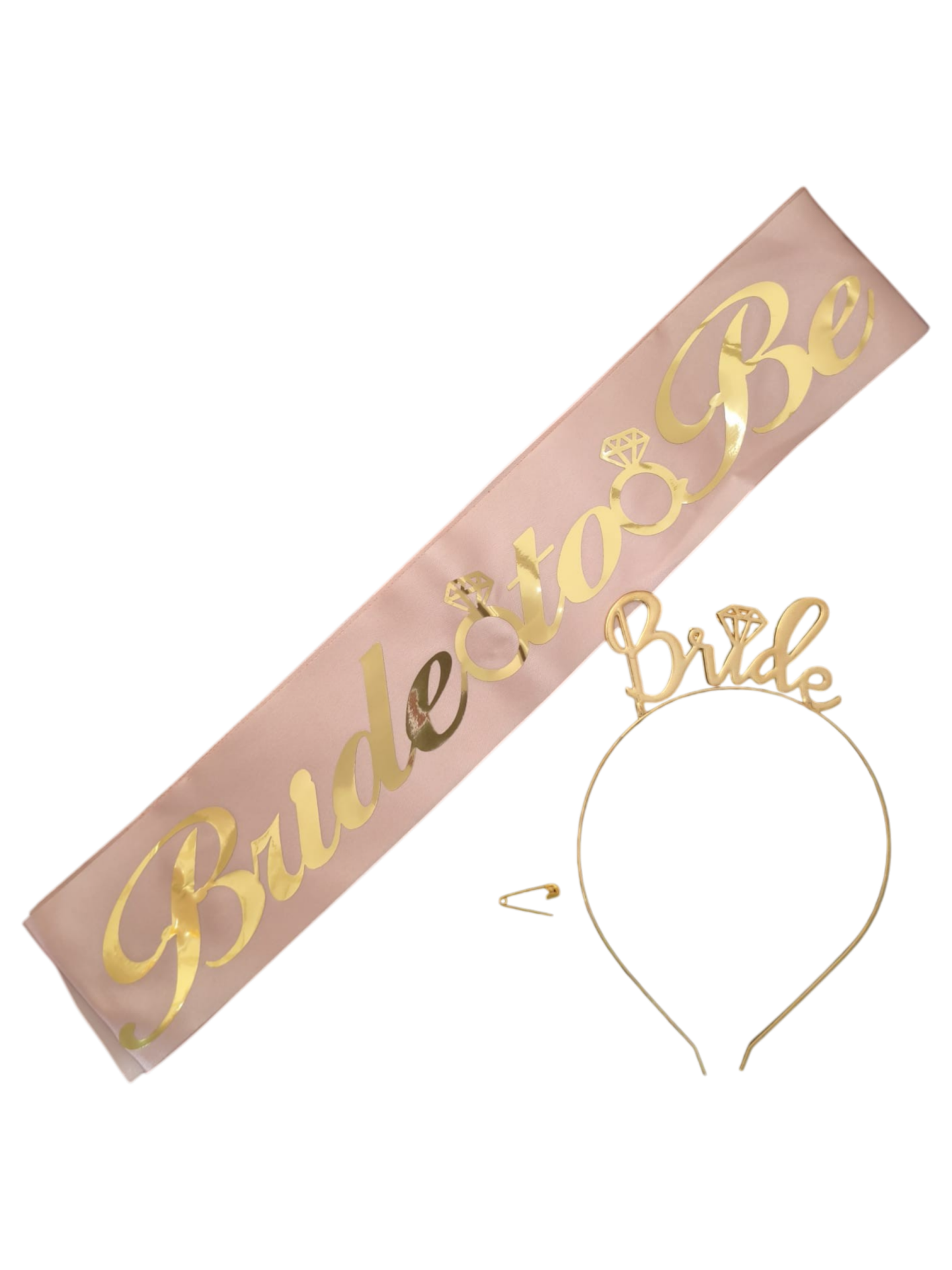 METAL TAÇ KUŞAK SET BRİDE TOBE  PEMBEYE GOLD