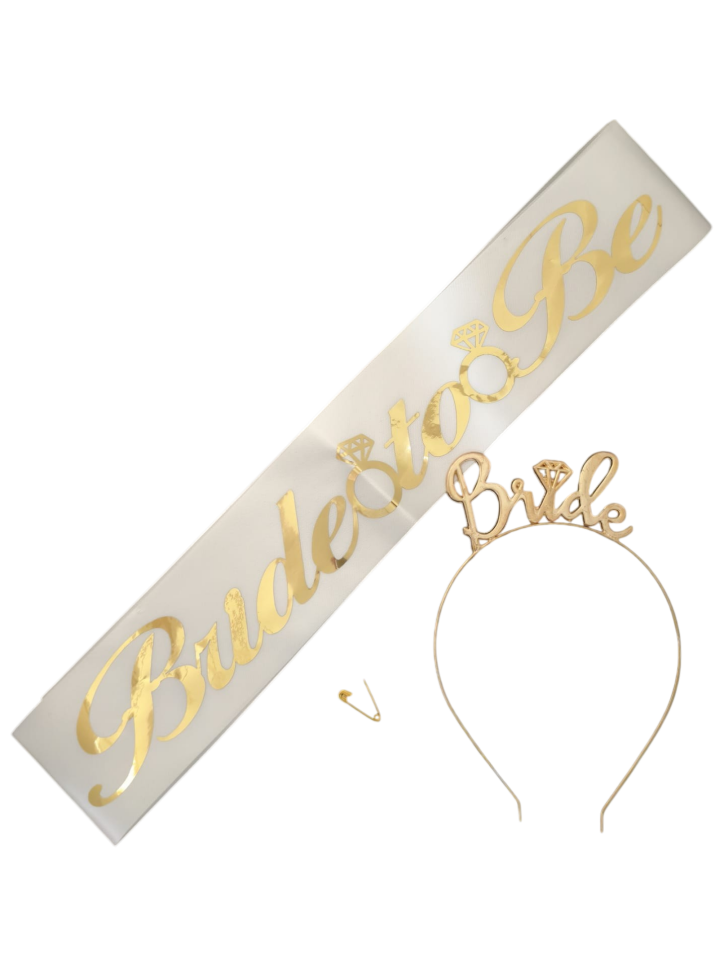 METAL TAÇ KUŞAK SET BRİDE TOBE BEYAZA GOLD