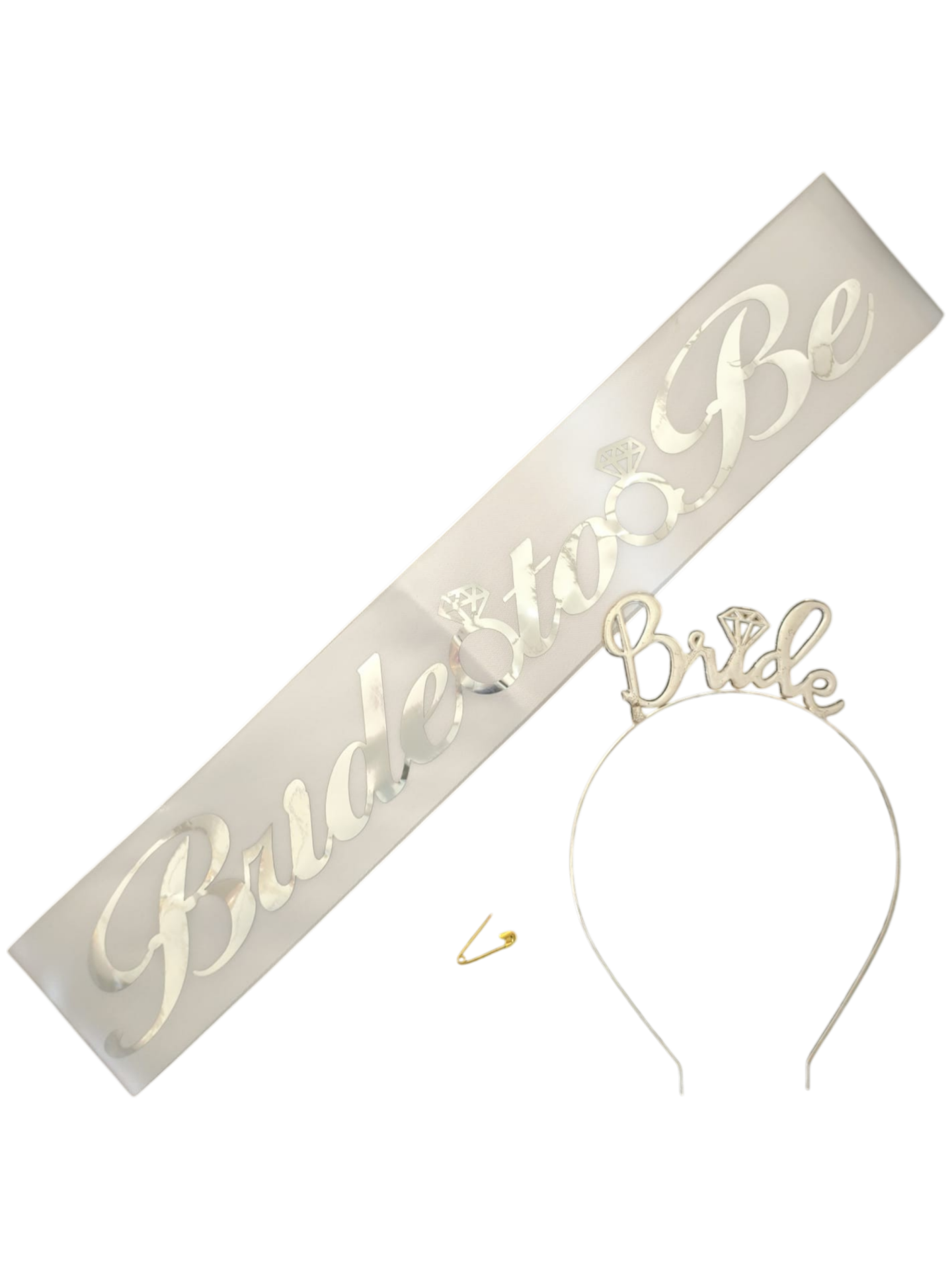 METAL TAÇ KUŞAK SET BRİDE TOBE BEYAZA GÜMÜŞ