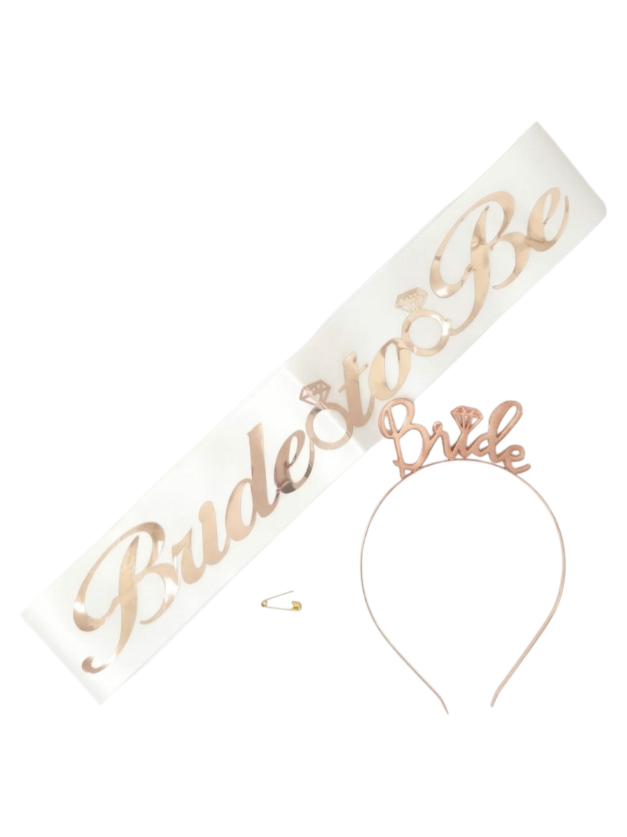 METAL TAÇ KUŞAK SET BRİDE TOBE BEYAZA ROSE