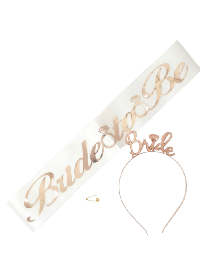 METAL TAÇ KUŞAK SET BRİDE TOBE BEYAZA ROSE